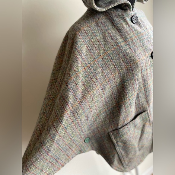 PAUL & JOE for TARGET TWEED, PLAID CAPE STYLE BUTTON FRONT PONCHO W HOOD, SZ S/M - Picture 15 of 17